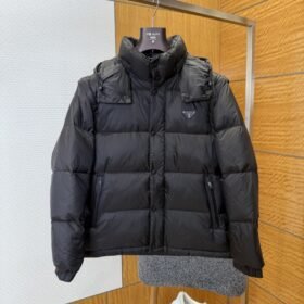 Prada Triangle Logo Stand Collar Hooded Down Jacket