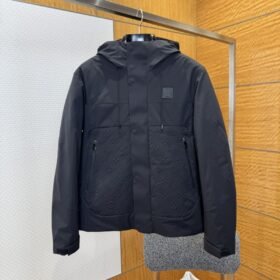 LV Solid Color Hooded Embossed Down Jacket 1