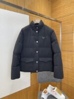 Prada Enameled Triangle Logo Stand Collar Quilted Down Jacket