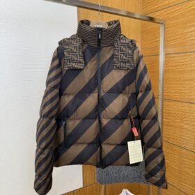 Fendi Striped Reversible All-Over Print Hooded Down Jacket  1