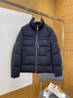 Prada Enameled Triangle Logo Stand Collar Down Jacket