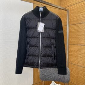 Dior All-Over Jacquard Patchwork Baseball Collar Down Jacket 1