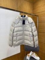 Prada Enameled Triangle Logo Hooded Glossy Down Jacket 1