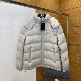 Prada Enameled Triangle Logo Hooded Glossy Down Jacket 1