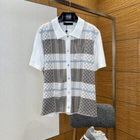LV Check Jacquard Knit Short-Sleeve Shirt