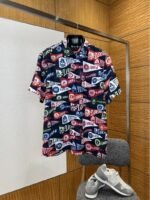 LV Logo All-Over Print Lapel Short-Sleeve Shirt