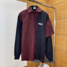 Balenciaga Embroidered Patchwork Plaid Collared Shirt