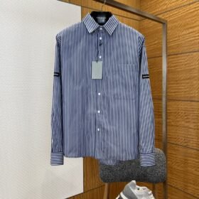 Balenciaga Logo Minimalist Striped Long-Sleeve Shirt