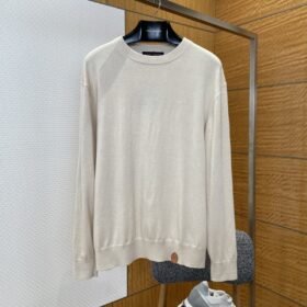 LV Leather Emblem Crew Neck Knit Sweater