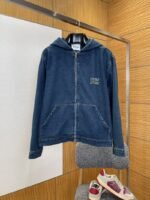 Miu Miu Logo Denim Hooded Zip-Up Jacket
