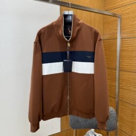 LV Color-Block Striped Stand Collar Zipper Jacket 2