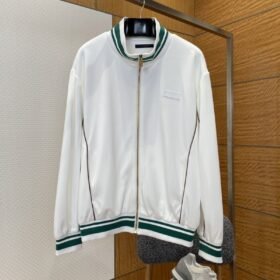 LV Leather Label color clash Stripe Stand Collar Jacket Coat