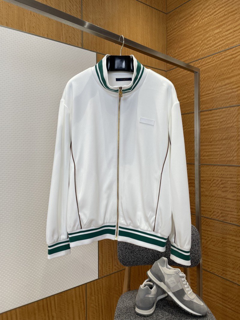 wsxc1773195714765_0.jpg LV Leather Label color clash Stripe Stand Collar Jacket Coat - 图片 1