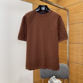 LV Embroidered Check Jacquard Knit Short-Sleeve T-Shirt 1