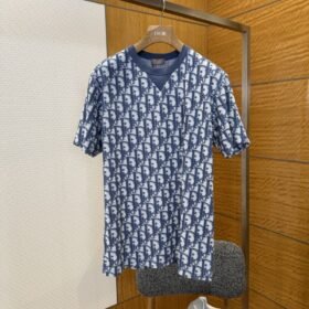 Dior Letter Logo All-Over Print Knit Crew Neck Short Sleeve T-Shirt 1