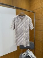 Dior Letter Logo All-Over Print Knit Crew Neck Short Sleeve T-Shirt 2
