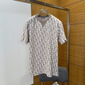 Dior Letter Logo All-Over Print Knit Crew Neck Short Sleeve T-Shirt 2
