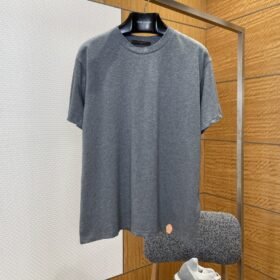 LV Leather Logo Cotton Crew Neck Short-Sleeve T-Shirt