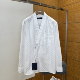 LV Jacquard Button-Down V-Neck Long-Sleeve Shirt 1