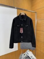 Gucci Horsebit-Decorated Lacquered Leather Label Denim Jacket 1