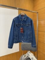 Gucci Horsebit-Decorated Lacquered Leather Label Denim Jacket 2