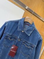 Gucci Horsebit-Decorated Lacquered Leather Label Denim Jacket 2 - 图片 3