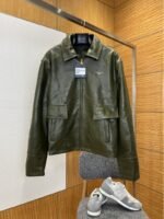 LV Letter Logo Lapel Zipper Leather Jacket