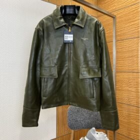 LV Letter Logo Lapel Zipper Leather Jacket