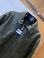 LV Letter Logo Lapel Zipper Leather Jacket - 图片 3