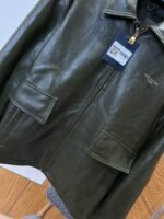 LV Letter Logo Lapel Zipper Leather Jacket - 图片 4