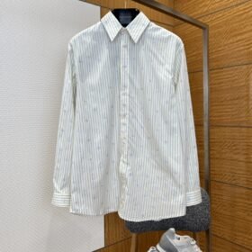 Gucci Striped Logo Long-Sleeve Collared Shirt