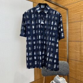 Prada Hand-Painted Checkered Short-Sleeve Collared Shirt