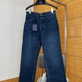 LV Long Straight-Leg Distressed Jeans