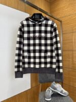 LV Embroidered Checkered Hooded Sweatshirt