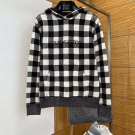 LV Embroidered Checkered Hooded Sweatshirt