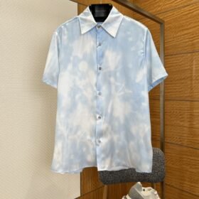 LV Tie-Dye Gradient Collared Short-Sleeve Shirt