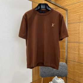 LV Logo Embroidered Knit Short-Sleeve T-Shirt 4