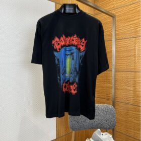 Balenciaga Gothic-Style Letter Print Embroidered Short-Sleeve T-Shirt 2