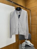 LV Embroidered Mesh Striped V-Neck Cardigan
