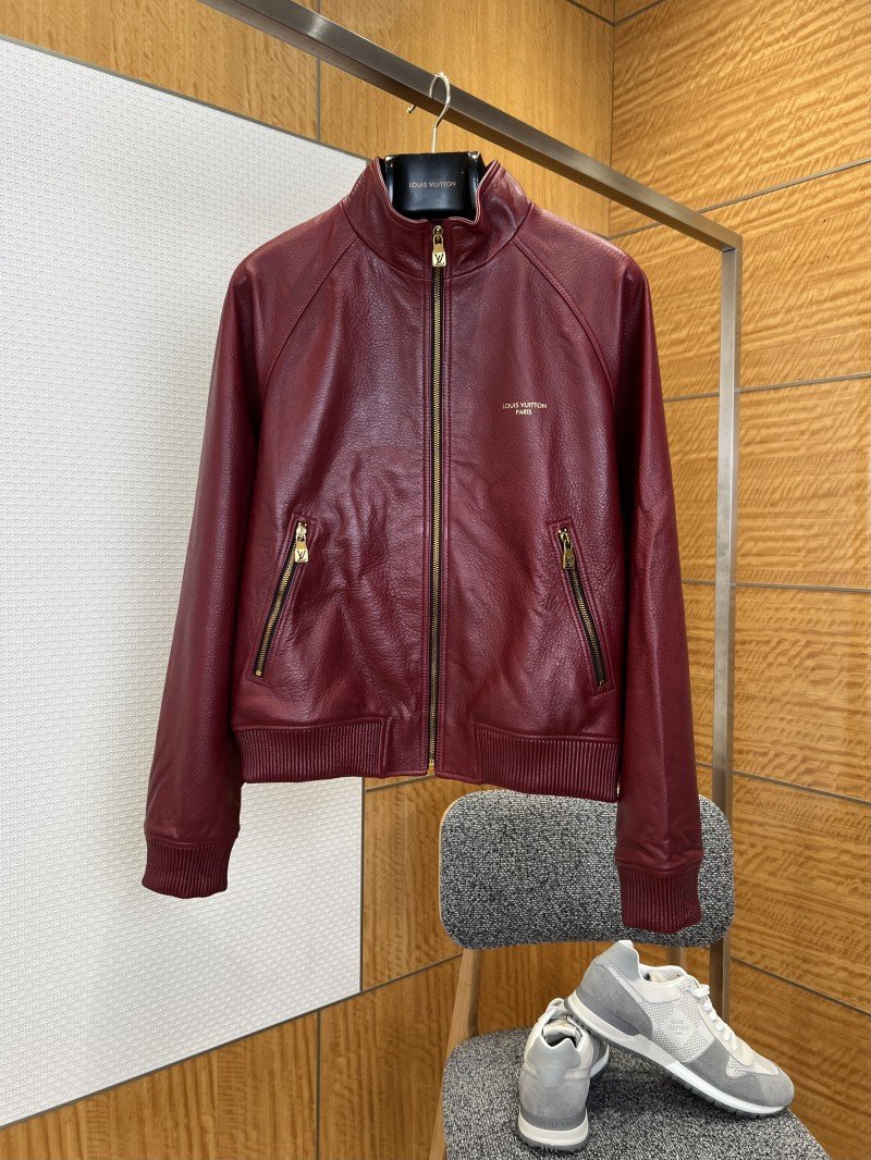 wsxc1775621042214_0.jpg LV Gold-Embossed Zipper Stand-Up Collar Luxury Leather Jacket - 图片 1