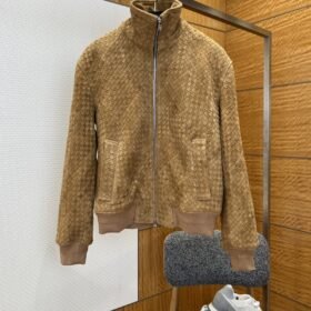 Bottega Veneta Classic Woven Stand-Up Collar Leather Jacket 2