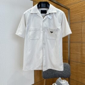 Prada Metal Micro-Logo Pocket Short-Sleeve lapel Shirt