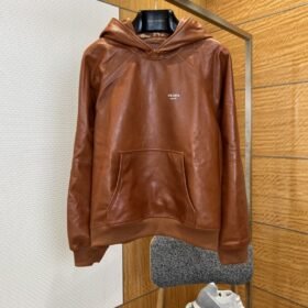 Prada Logo Letter Hooded Leather Jacket