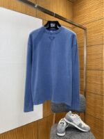 Prada Inverted Triangle Logo Round-Neck Long-Sleeve T-Shirt