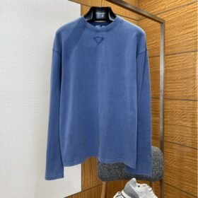 Prada Inverted Triangle Logo Round-Neck Long-Sleeve T-Shirt