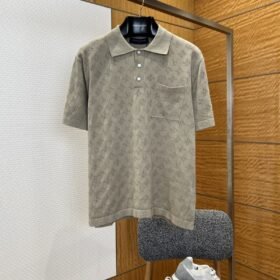 LV All-Over Print Openwork Jacquard Pocket Short-Sleeve Polo Shirt 1