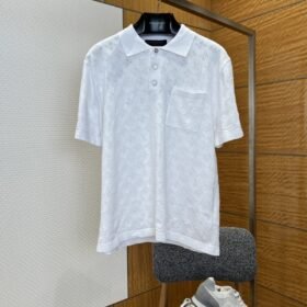 LV All-Over Print Openwork Jacquard Pocket Short-Sleeve Polo Shirt 3