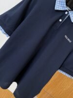 Miu Miu Logo Embroidered Checkered Patchwork Short-Sleeve Polo Shirt - 图片 4
